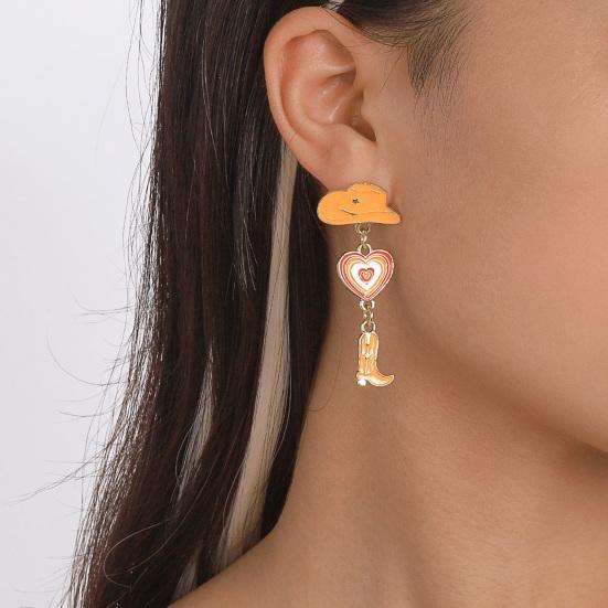 1 Pair Oil-dripping Cowgirl Hat Earrings Boot Love Heart Tassel Women Girls Western Cowboy Hat Dangle Earrings Fashion Accessories Birthday Gift