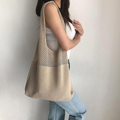 Vintage Hollow Woven Women Shoulder Bag Knitting Handbags Large Capacity Tote Bags
