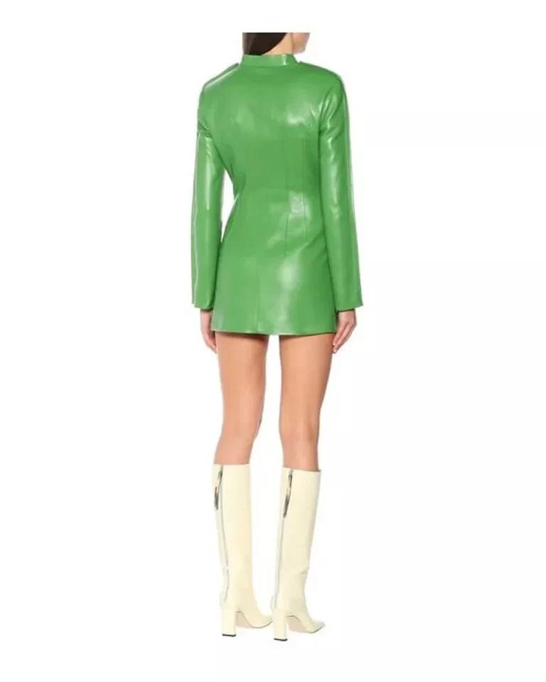 Dress Stylish Casual Handmade New Fashionable Party Green Women Genuine Leather