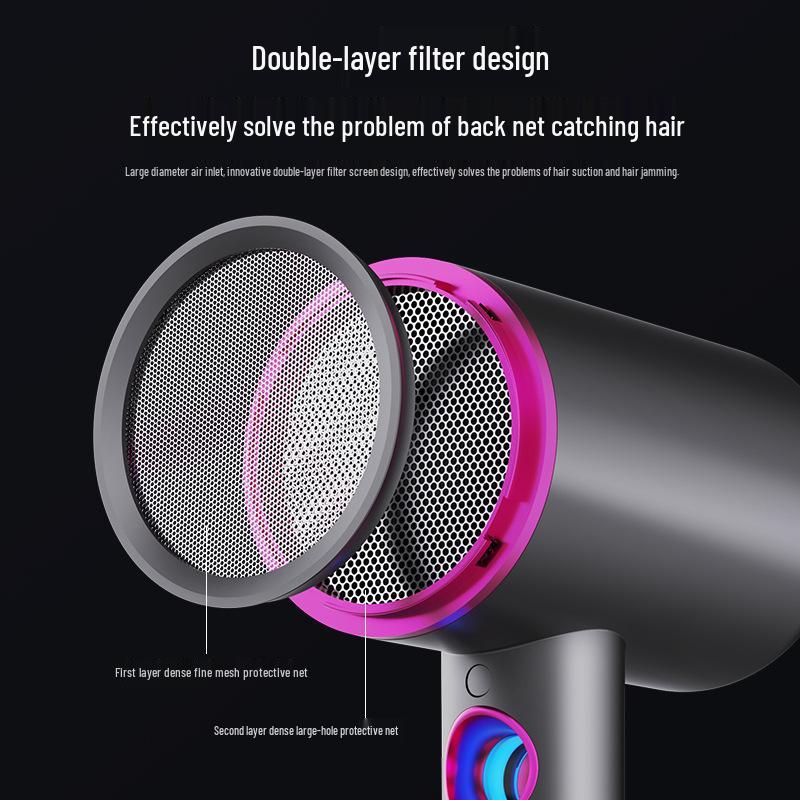 High-Power Hair Dryer with Temperature Display, 6 Levels, Hot & Cold Wind, Negative Ion Technology.