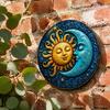 Indoor And Outdoor Wall Decor Sun Moon Art, 8Inch Round Metal Sign, Exotic Home Decoration Boho for Living Room Bedroom Entrance