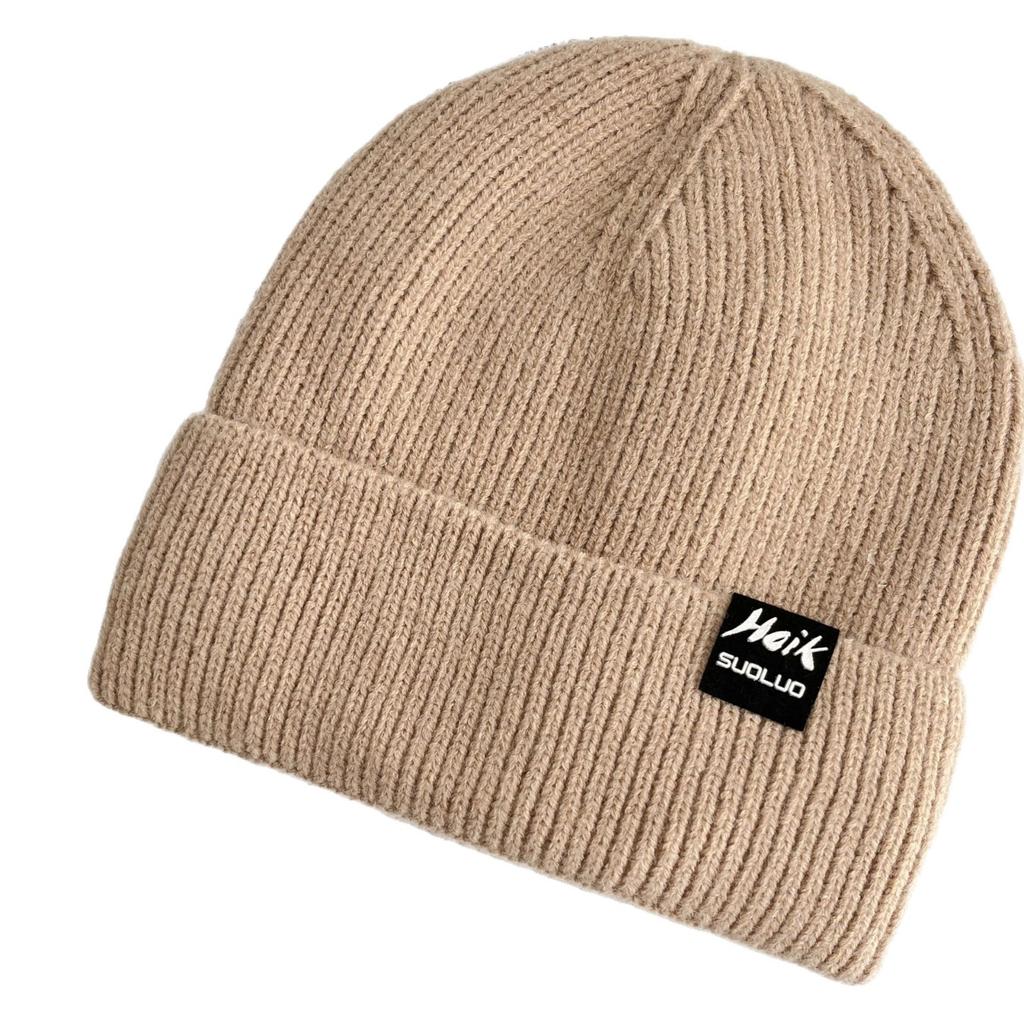 Korean Version of All-match Letter Labeling Flip Hat Brim Wool Hat Windproof Cold Hat Autumn and Winter Warm Knitted Hat Label