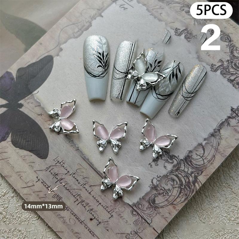 5Pcs Cat'S Eye Glitter Nail Enhancement Charms Butterflies Assortment Resin 3D Nail Art Decoration Studs Accessories Supplies