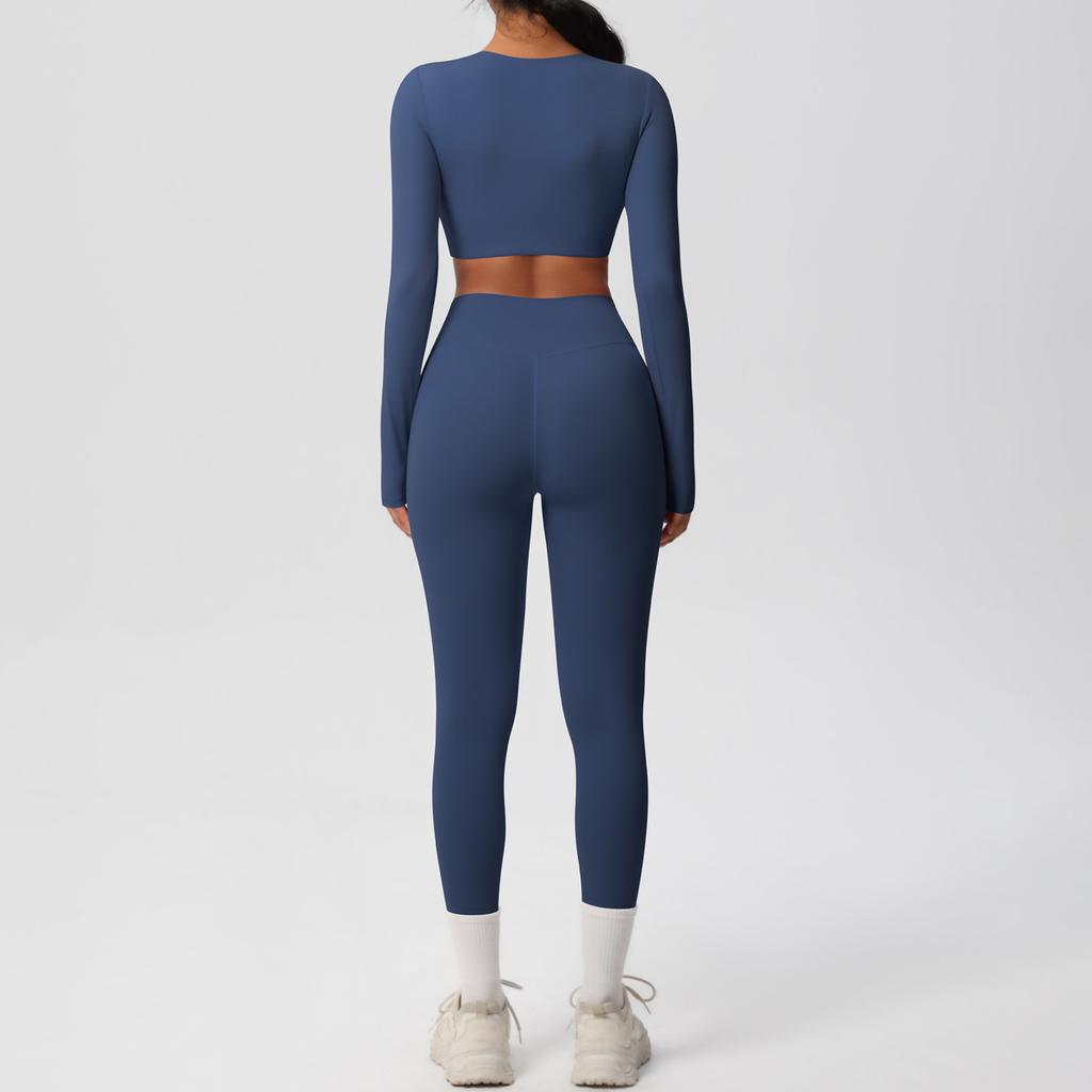 Solid Color Double-sided Nylon Brushed Nude Tight Fitting Sports Yoga Suit Set, Running And Fitness Two-piece Set