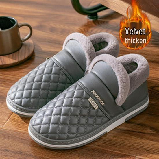 Women's & Men's Waterproof Leather Cotton Slippers for Autumn/Winter 2025 - Indoor/Outdoor, Non-Slip, Heel-Covering Design.