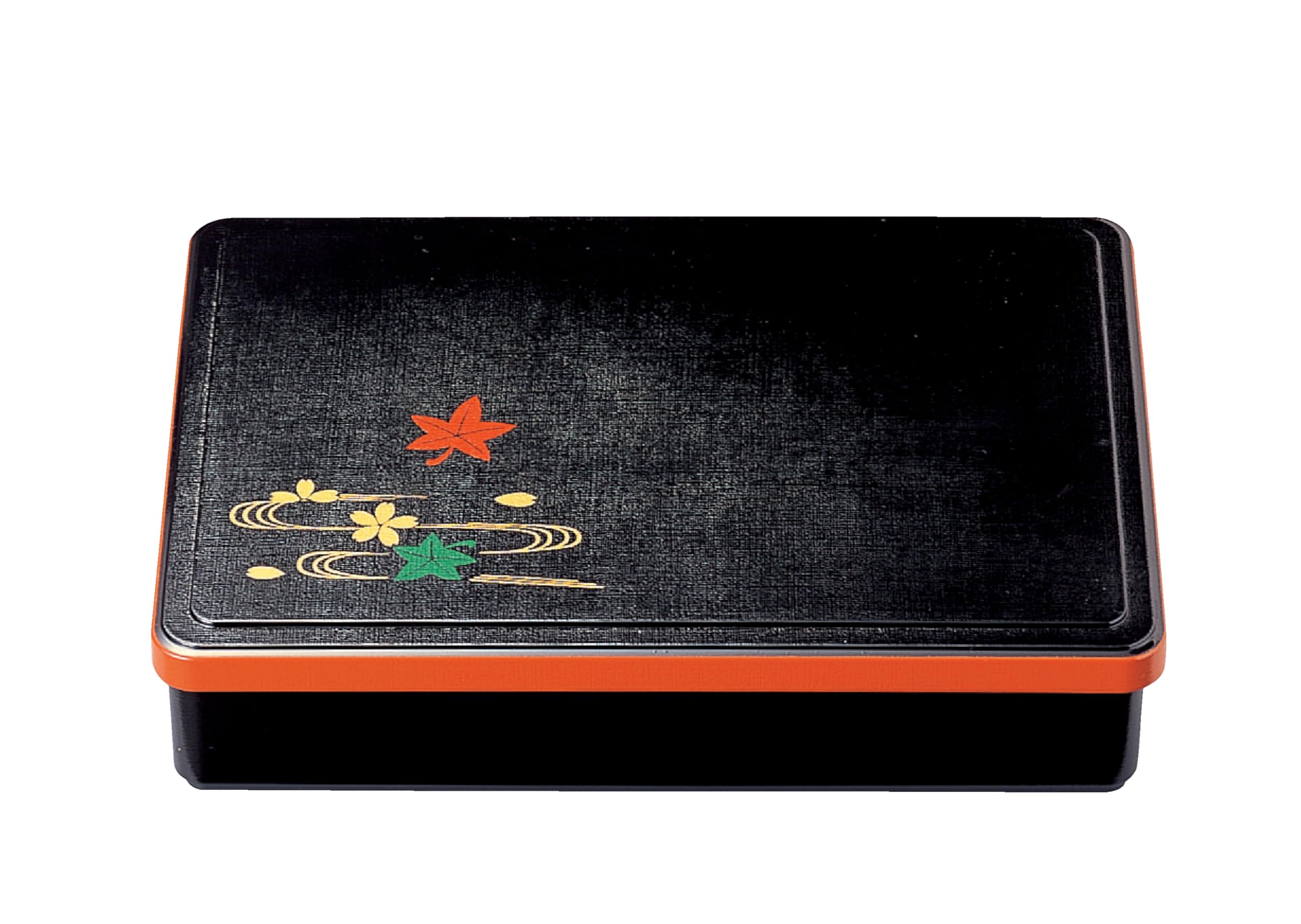 Wakaizumi a type of lacquerware for long bento box with rounded black rim with vermilion spring and autumn vermilion with black Lacquerware, чёрный