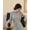 Contrasting Striped Knitted Sweater Women's Spring Loose Casual Long Sleeve Top Bottom Shirt