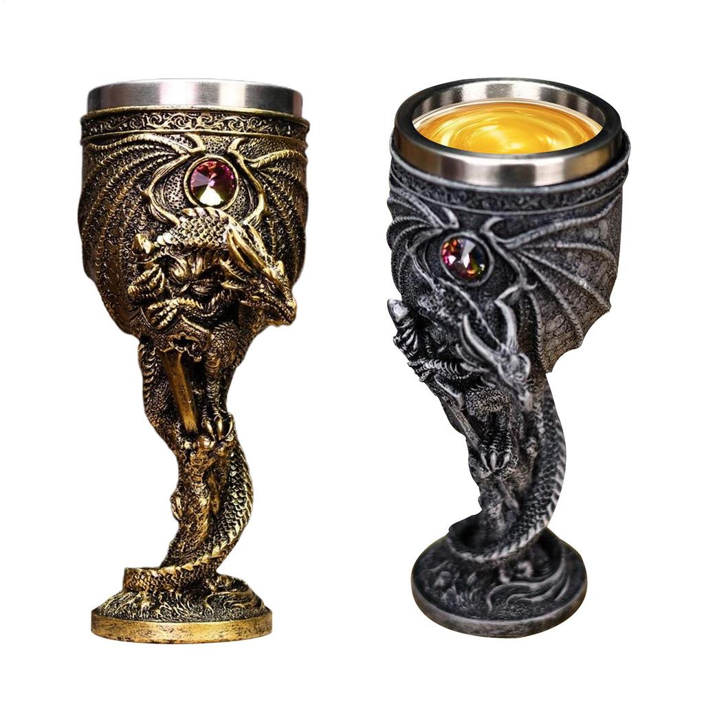 Medieval Dragon Wine Goblets Beer Cup Evil Dragon Gem Stainless Steel Goblet Halloween Home Decoration Whiskey Cup Friends Gift