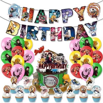 Geburtstag Demon Slayer Dekoration Deko Charakter Ballon Banner Kuchenaufsatz Aufkleber Kinder Feier Jungen Mädchen