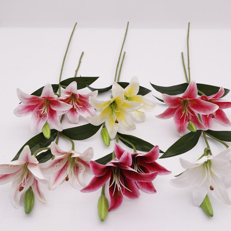 Simulated 3-head lily 3D film fake flower home living room decorative flower