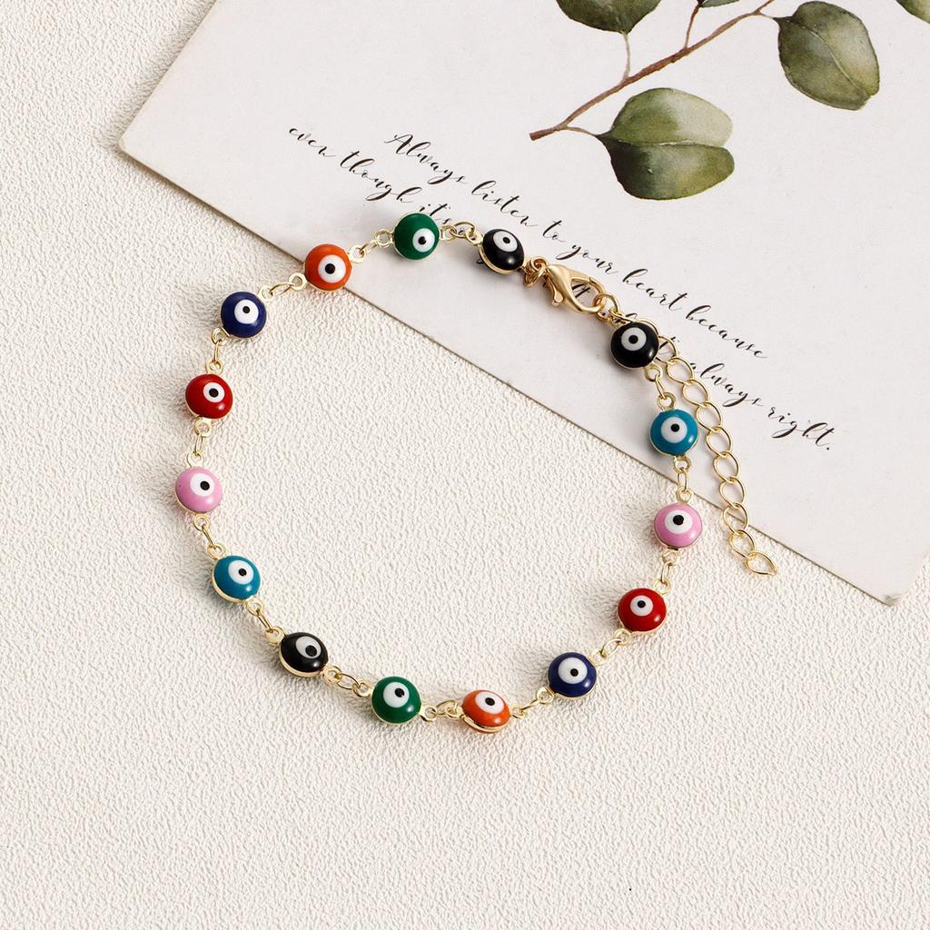European and American Ins Thick Aluminum Chain Devil's Eye Anklet Girl High-end Retro Foot Accessories Three-piece Set