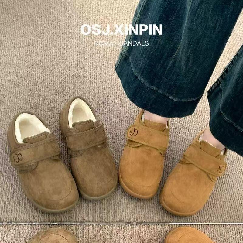New Birkenstocks velvet women's soft-soled retro autumn and winter shoes thick-soled Doudou shoes flat-soled warm fluffy shoes cotton shoes