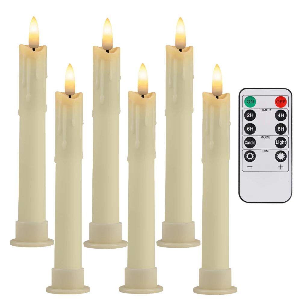 Long Christmas LED Candle with Remote Timer Flameless Ivory Taper Candles Battery Powered Church Flickering Candlesticks Light