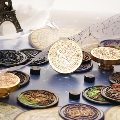 High Quality Brass Stamp Wax Sealing Head Vintage 12 Zodiac Wax Seal Stamp Copper Heads for Scrapbooking Envelopes Sealing