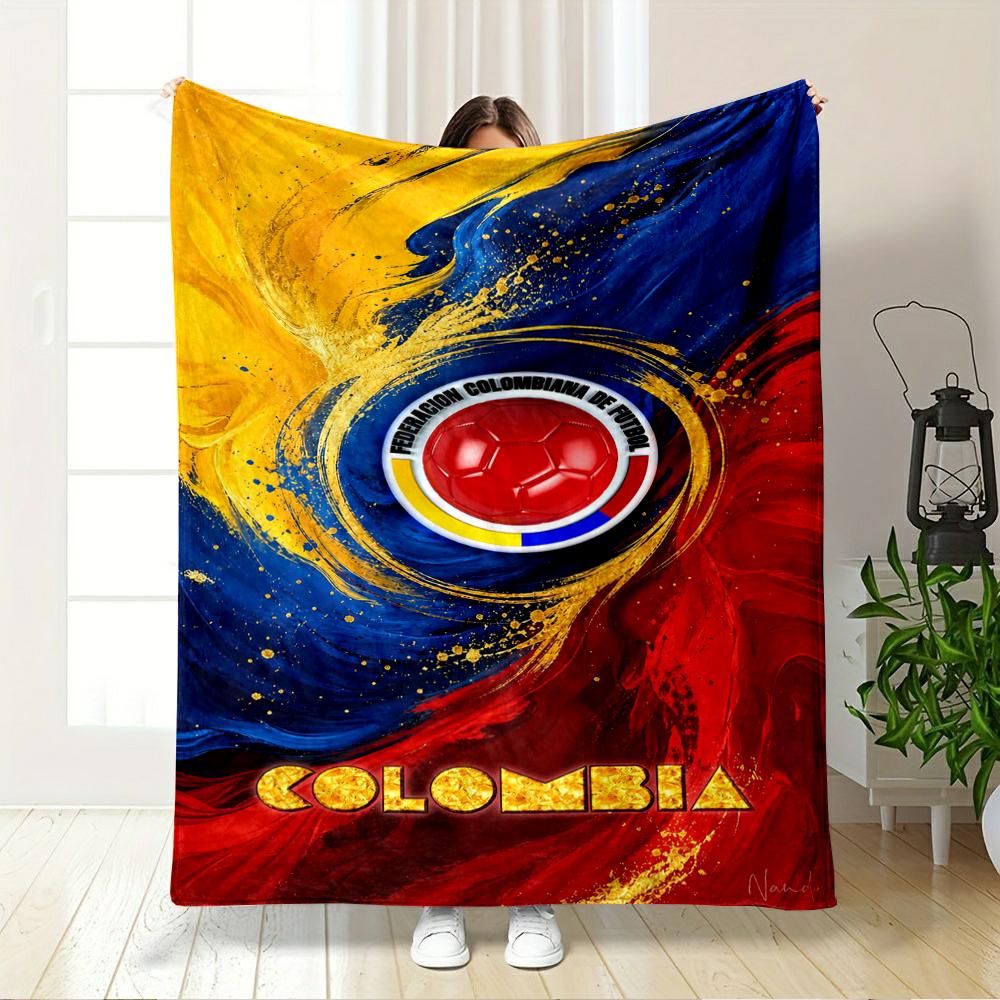 Colombian Soccer Logo with Abstract Colors Flannel Blanket for Bedroom, Living Room, Sofa, and Nap Sofas