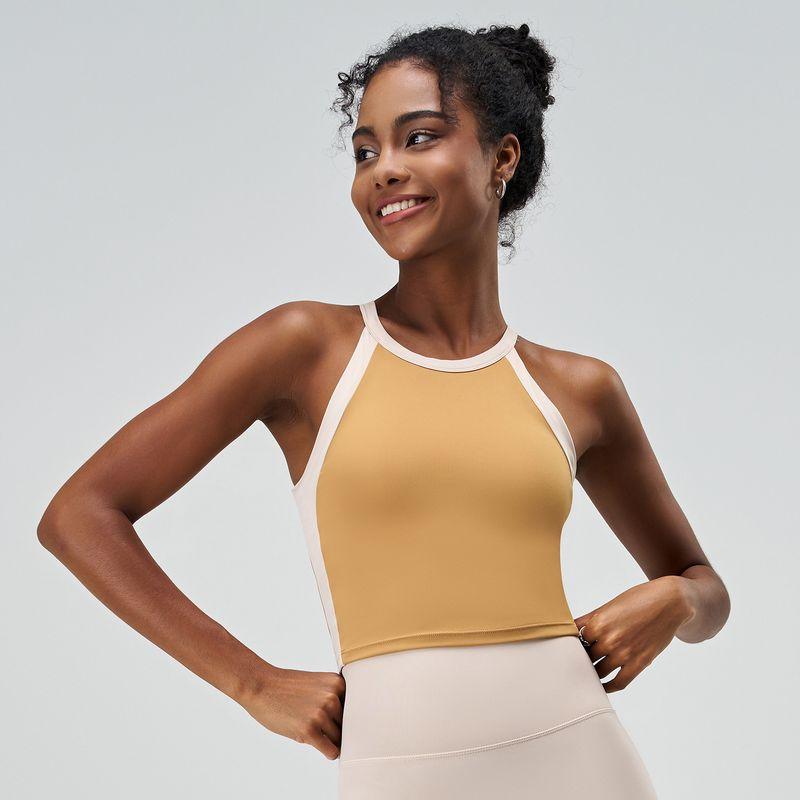 

2025 Cross-Border New Arrival Color Matching Sports Workout Bra Women s Sleeveless Breast Holding Big Chest Yoga Vest Tops Quick-Drying Apricot/Champagne Apricot/Champagne XL