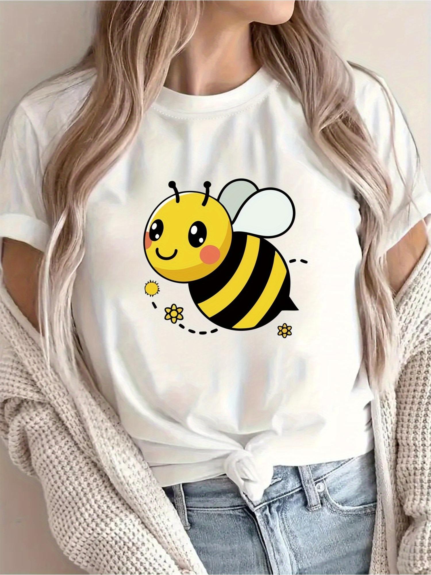 

Unisex Cute Bee Graphic T-Shirt - Beige with Black & Yellow Bee Print, Soft Breathable Short Sleeve Crew Neck Tee, Lightweight & Machine Washable, 4XL