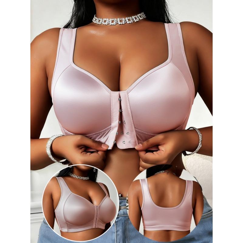 Women Smooth Front Buckle Wireless Push Up Sports Bra Plus Size Anti Sagging Gathering Bra