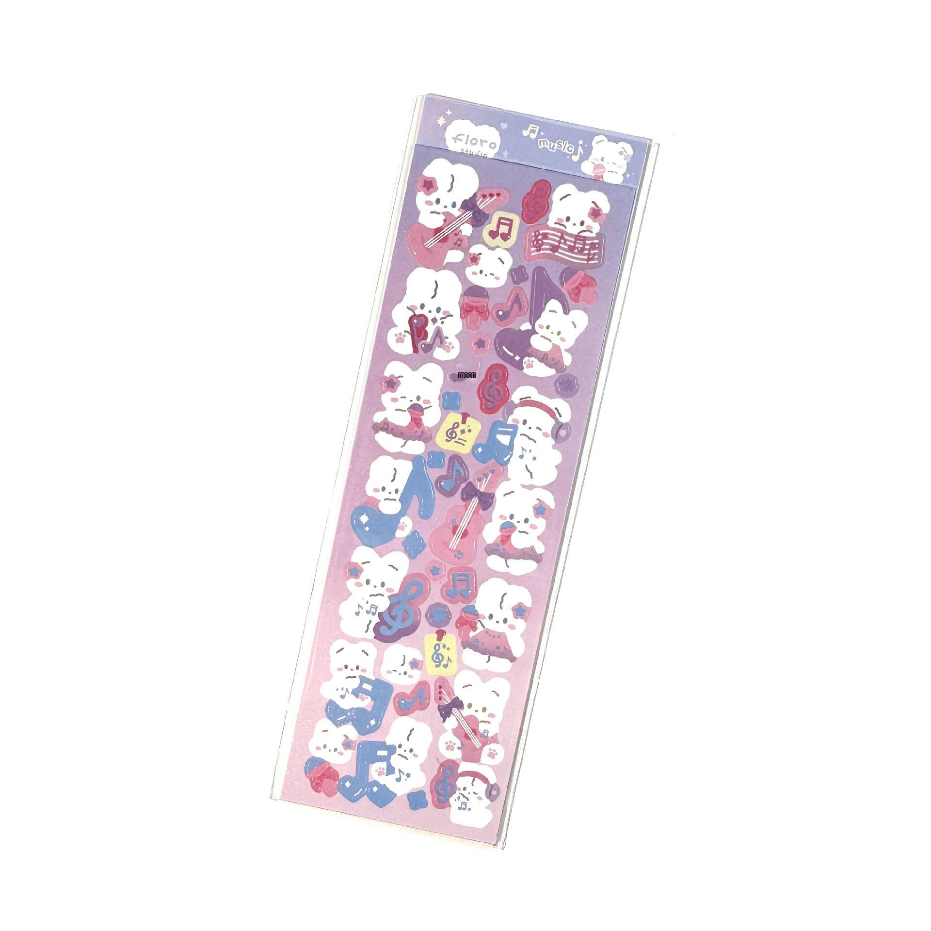 Korean Cute Floro Little White Rabbit Laser Stickers - Cartoon Animal Diary Set
