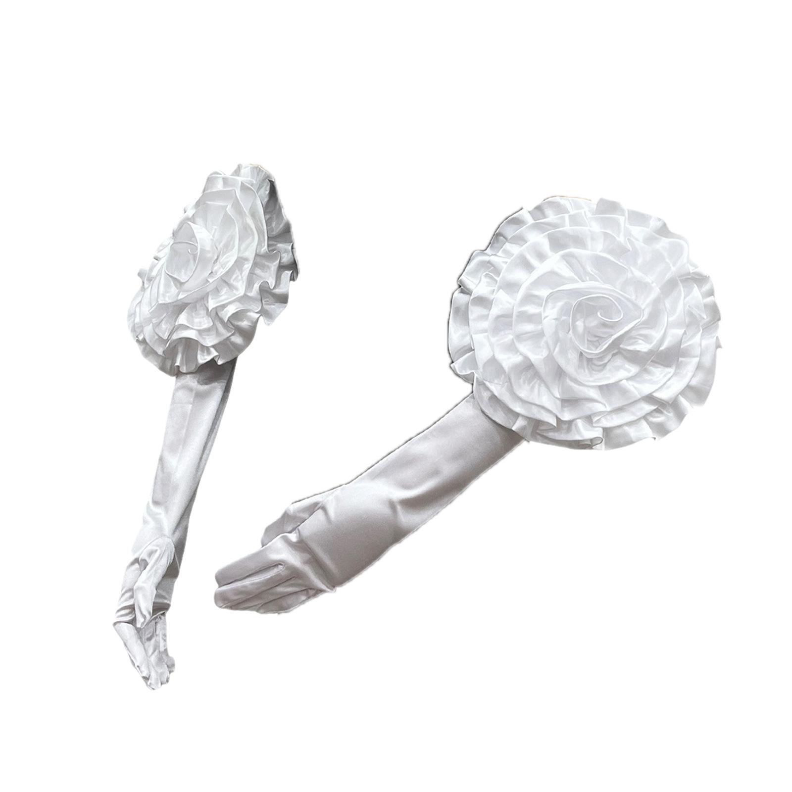 

Атласные перчатки Вечерние гала-перчатки с большим цветком Длинные перчатки Свадебные перчатки для невесты Перчатки для торжественных случаев Сценический реквизит 3