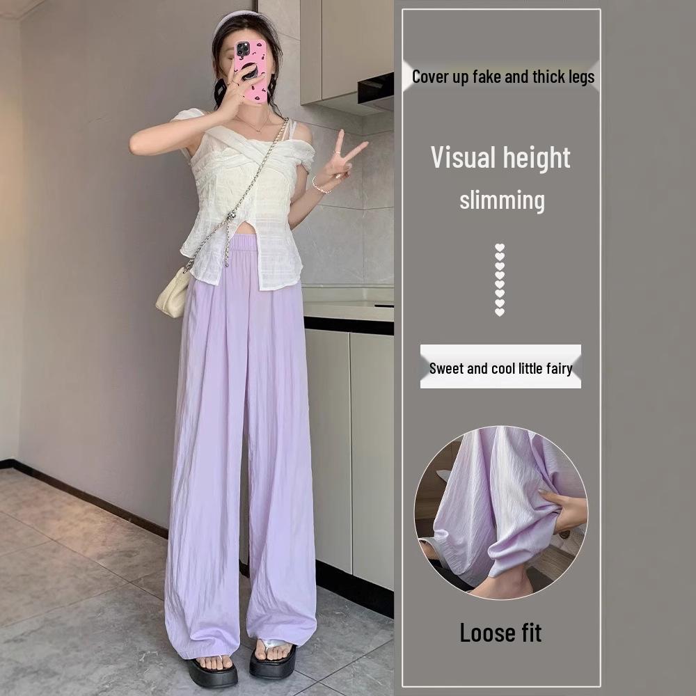 Yamamoto Women's High-Waist Wide-Leg Ice Silk Pants - Summer/Spring/Autumn Floor-Length Casual