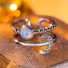 Bague ouverte en forme de croissant de lune et de soleil pour femmes, couleur argent, bijoux Boho à la mode, cadeau d'anniversaire