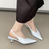 Fashion SUOJIALUN 2025 Spring New Brand Women Sandal Fashion Pointed Toe Shallow Slip On Slingback Shoes Thin Med Heel Outdoor Dress Mu