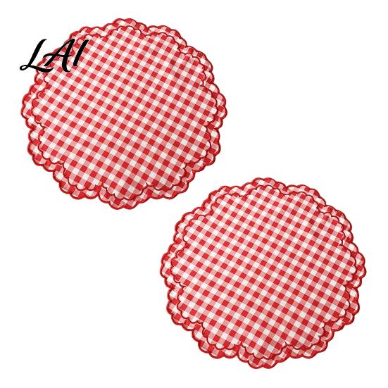 Heat Proof Mats for Dining 2Pcs Round Plaid Fabric Placemats Scalloped Tableware Coasters Resistant Plate Washable Place Table Tea Party