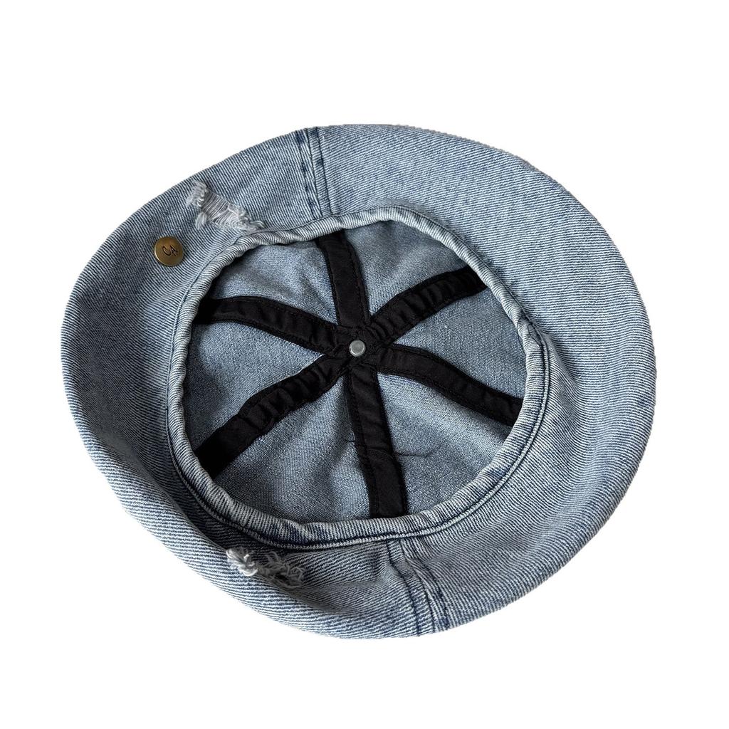 Retro Washed Denim Old Bud Hat Lady Spring and Summer Broken Hole Show Face Small Beret Casual Versatile Painter Hat