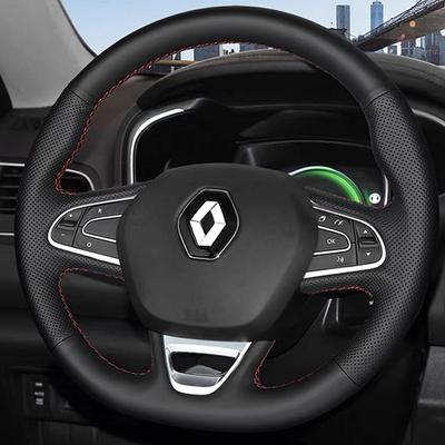 Capas de Volante de Carro DIY Costuradas à Mão em Couro Artificial Preto Para Renault Kadjar 2016 2017 Megane 2016 Scenic