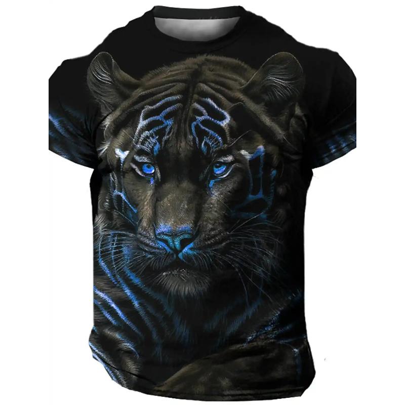 Flame Animal Pattern 3D Printing Fashion Men's Outdoor Sports Short Sleeve T-shirt Plus Size Men's Shirt Casual Personality Tren