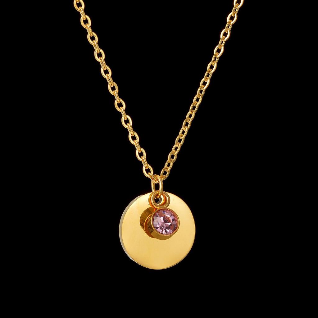 Titanium Steel Engraved Name Necklace with December Birthstone Pendant