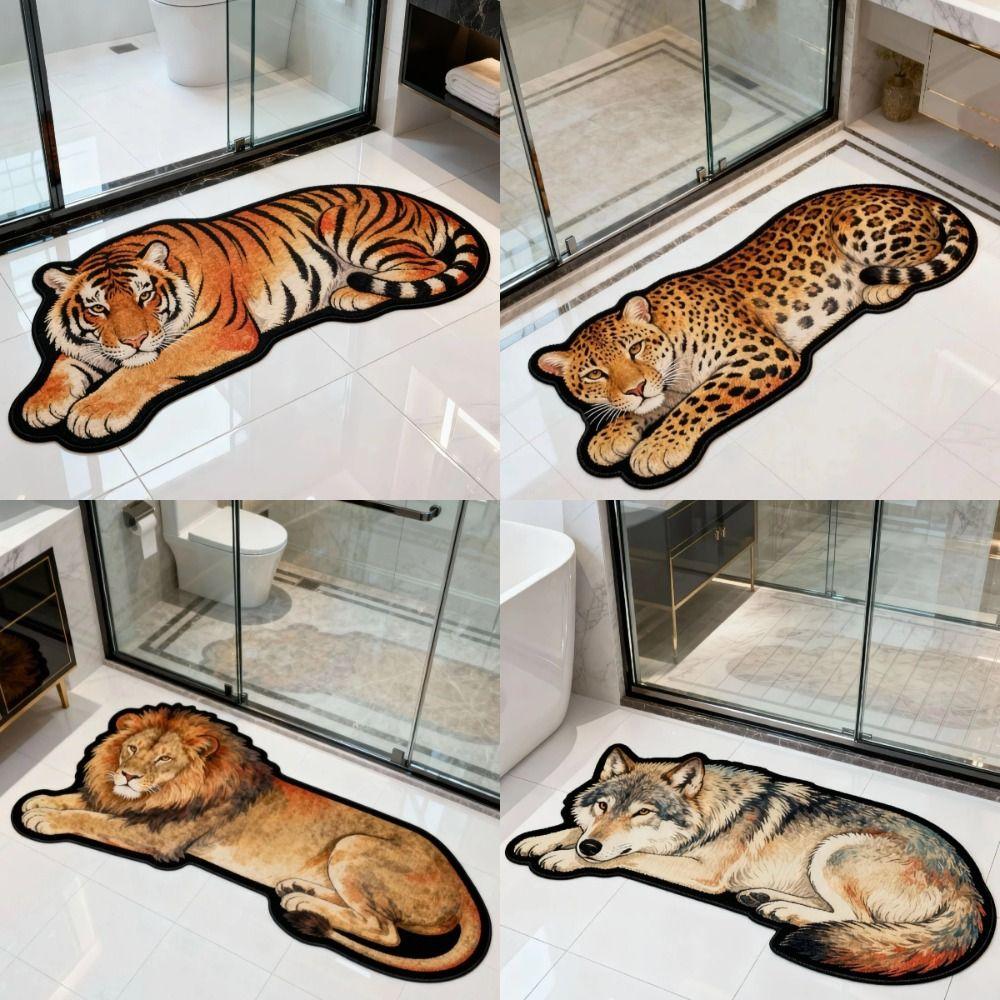 Anti-slip Lion Doormat 2D Flat Wolf Floor Mat Creativity Tiger Carpet Rug  Bedroom Bathroom