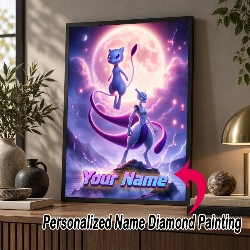 Personalized Mewtwo Diamond Art Custom Name 5D Diamond Painting Full Drill DIY Craft