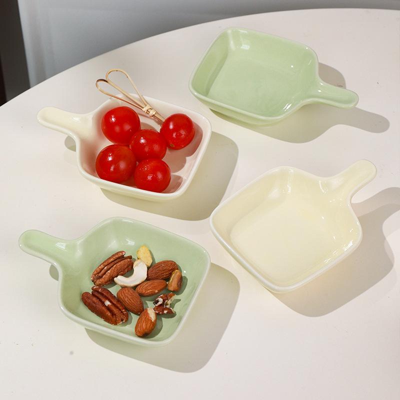 Ins Wind Ceramic Plate With Handle, Creative Household Small Plate, Hot Pot Seasoning Plate, Sauce Dipping Plate, Seasoning Plate