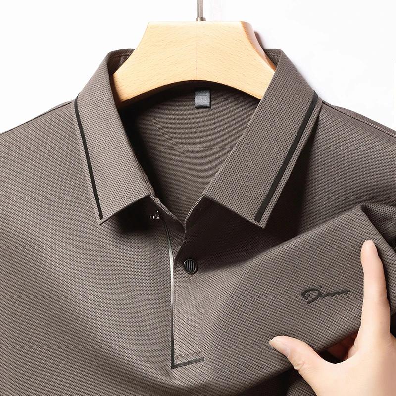 New Men'S Business Casual Long Sleeved Shirt With Badge Solid Color Polo Shirt Fashionable Breathable Comfortable Versatile Top