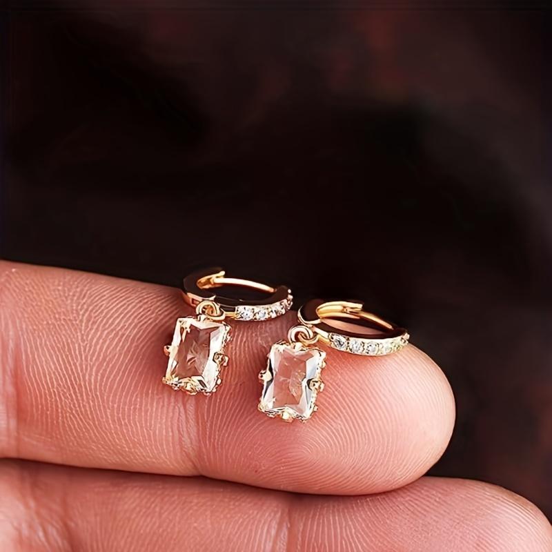 Trendy Colorful Zircon Square Dangle Earrings for Women Exquisite Gold Color Geometric Ear Accessories Party Jewelry