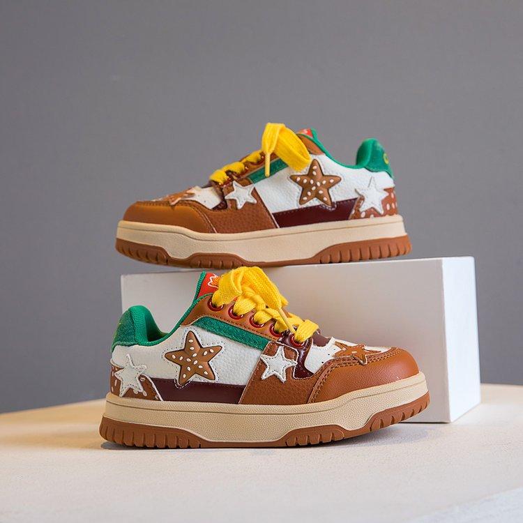 

2025 spring and autumn new children s casual shoes boys personalized fashion star board shoes girls soft sole light sports shoes 37 коричневый