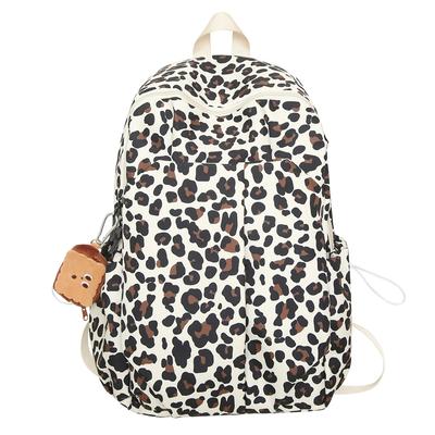 Leopard Print Campus Large Capacity Backpack Color Contrast Women Travel Backpack Middle School Student Schoolbag