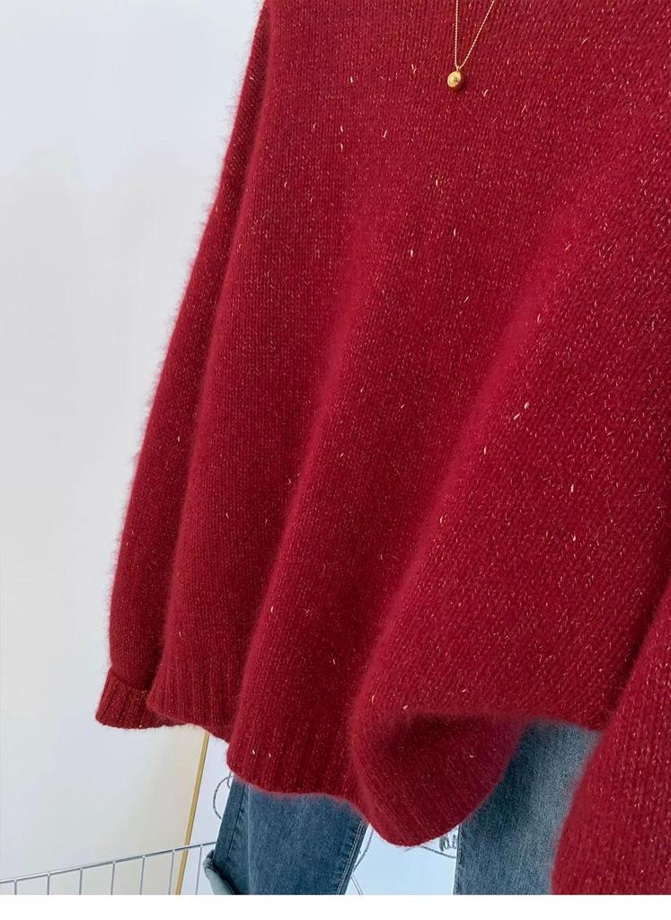 Women's Christmas Red Wool-Cashmere Sweater: Bright, Soft, Loose-Fit for Autumn/Winter