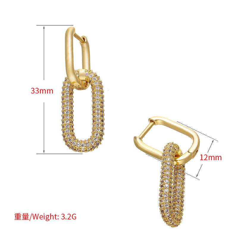 Ohrringe, Farbige Diamant Doppelrechteckige Ohrringe, Zirkon-Ohrringe, Damen Fertig Kupferbeschichtet Echtes Gold Ve129