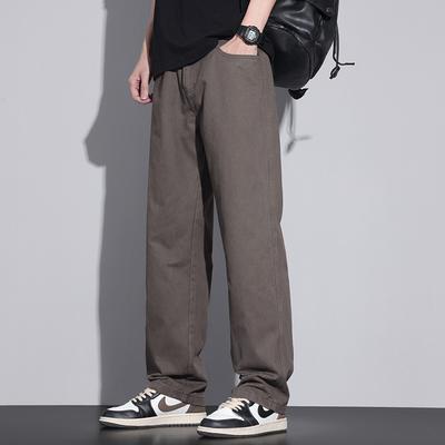 Khaki Casual Pants Men's Spring and Autumn Cotton American Tooling Pants Winter Fleece Thickened Loose Straight Pants