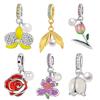 Silver Plated Flower Charms with Pearls Violet Tulip Rose Dangle DIY Jewelry Gift for Women Bracelet Accessories