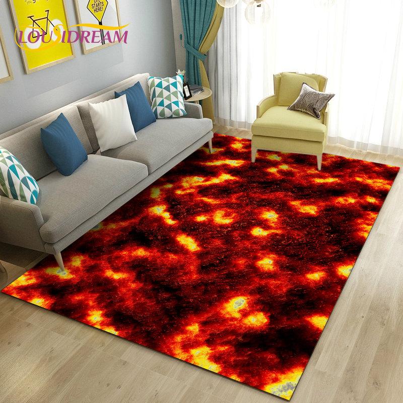 3D Volcano Lava Magma Area Rug Large,Carpet Rug for Living Room Bedroom Sofa Doormat Decoration,Kid Game Play Non-slip Floor Mat