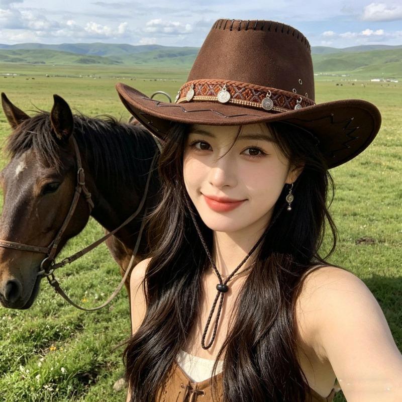 Vintage Ethnic Western Cowboy Hat Unisex Outdoor Sun Protection Travel Hat