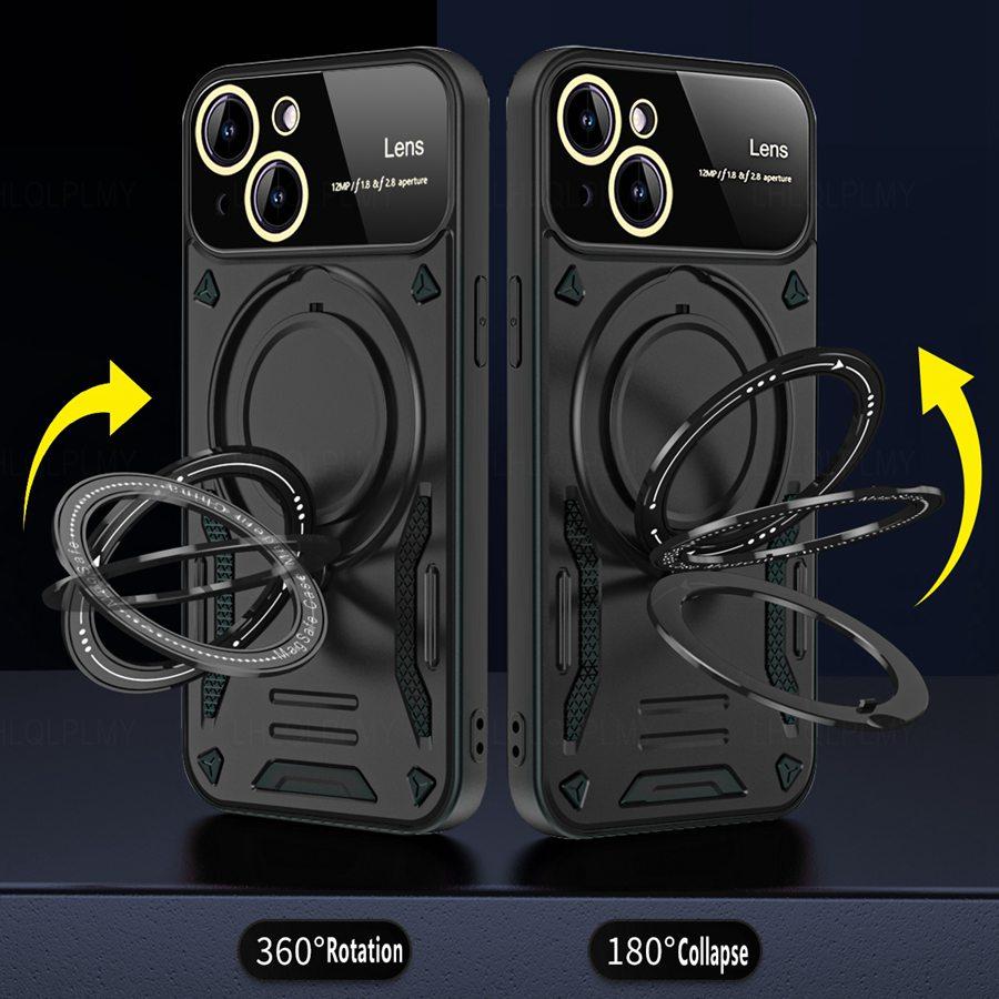 Rotating Bracket Big Lens Protection Cover For Apple iPhone 17E 15 14 16 17 Pro Max Honor X6D X5D X8D X5C 600 400 X7A X8A X7B Motorola Moto Armor Case