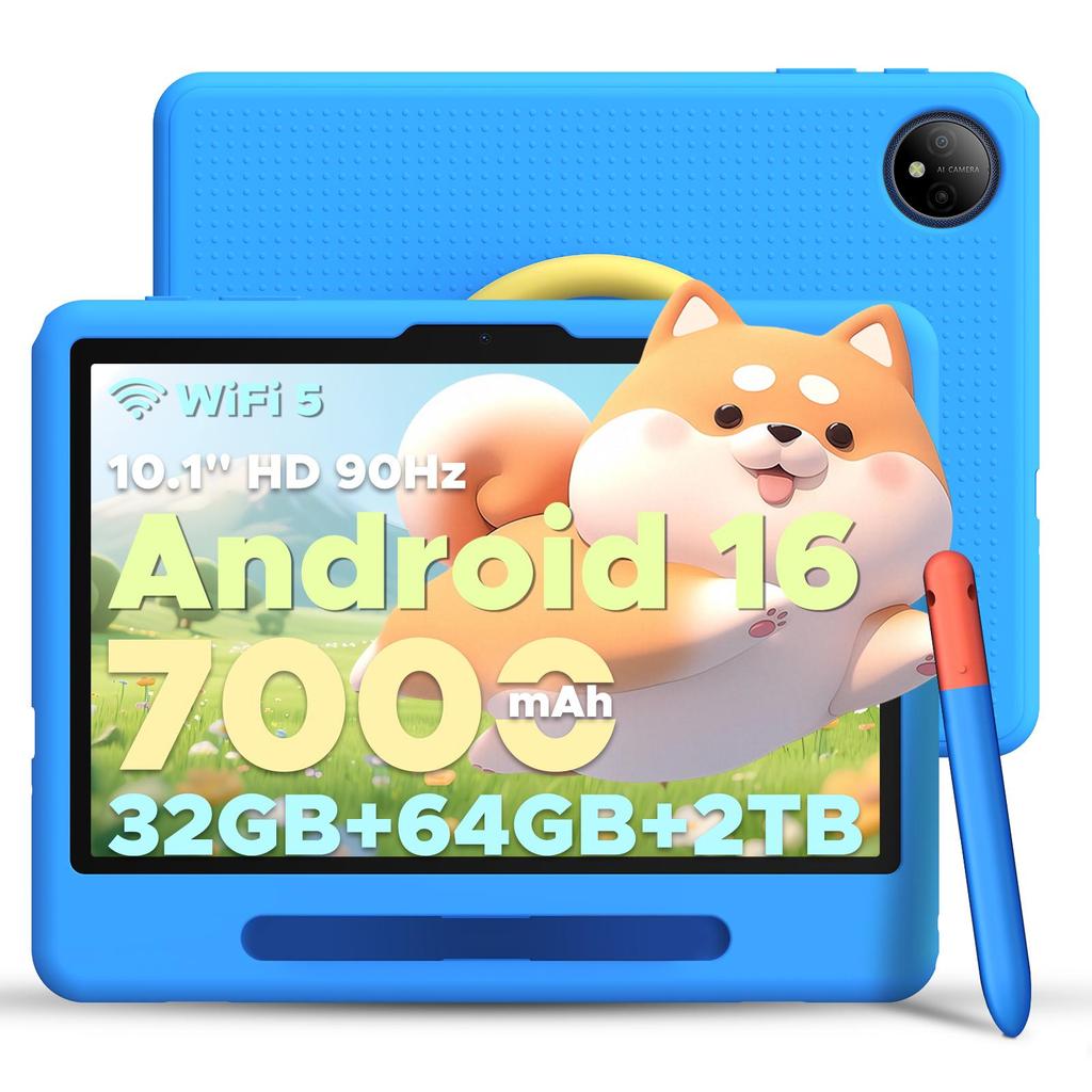 Tabletă POCKAM P10 pentru Copii, 32GB + 64GB, 90Hz Android 16 cu Gemini AI, 10.1 inch, 7000mAh, WIFI 5G, Tabletă cu Stilou Stylus, Carcasă din Silicon