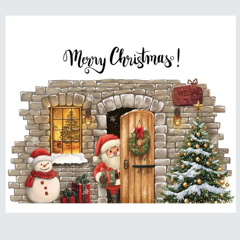 2025 Novoroční samolepky na okno Vánoční dekorace Santa Claus Sněhulák Samolepka na vánoční stromek Dekorace na skleněné okno Obtisk Vánoční dárek