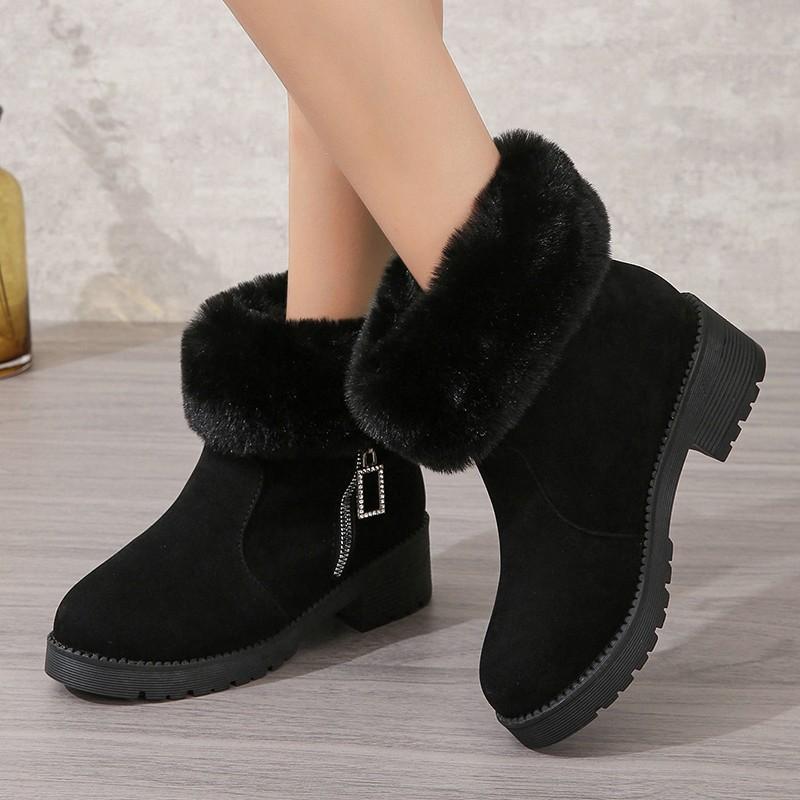 Snow boots autumn and winter new fluffy thick heel plush short boots warm large size cotton boots