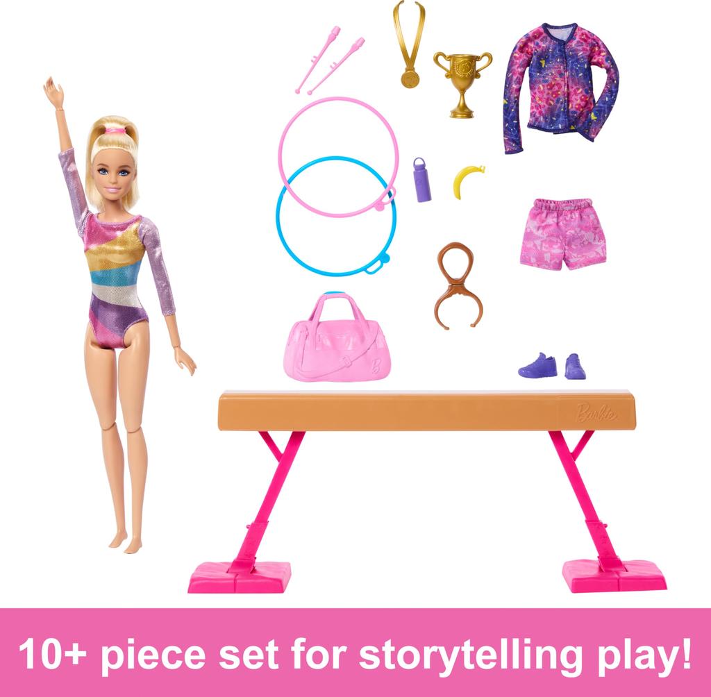Barbie Karriere Lekesett Gymnastikksett Blond Gymnastikk Motedukke C-Klips for Flipp-Aksjon Balansebom Oppvarmingsdrakt og Tilbehør